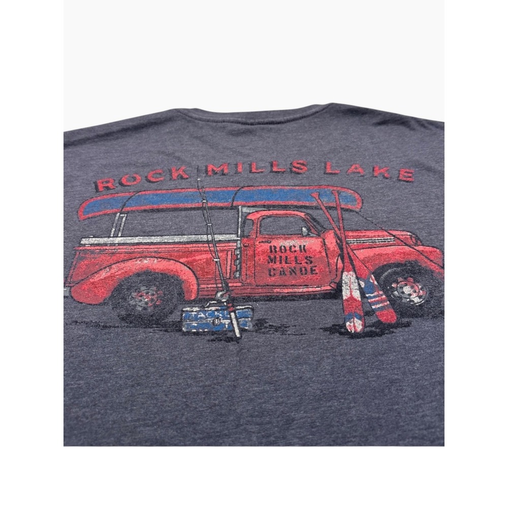 GH Bass Co Rock Mills Lake Graphic T-Shirt Mens XL Grey Vintage Truck Canoe Tee